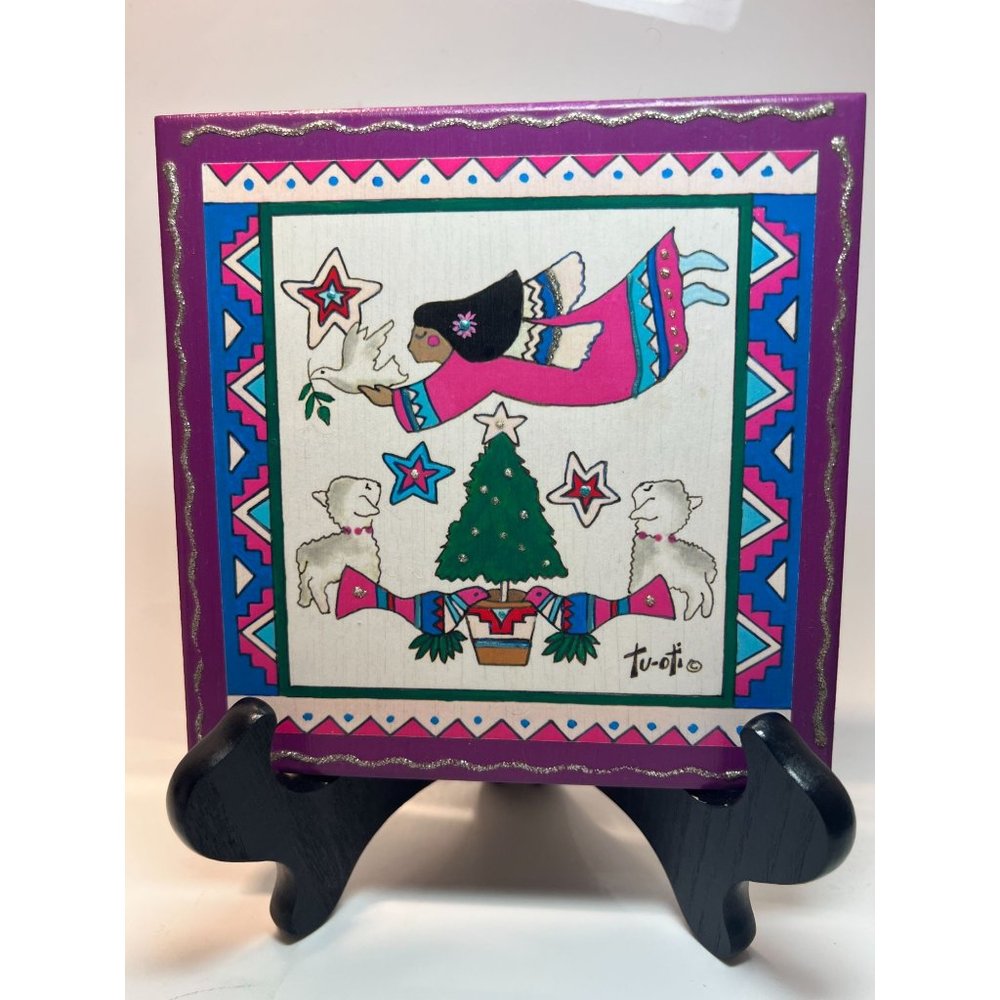 Vintage Tu-Oti Collection Art Tile Handcrafted Southwest Christmas Angel Signed